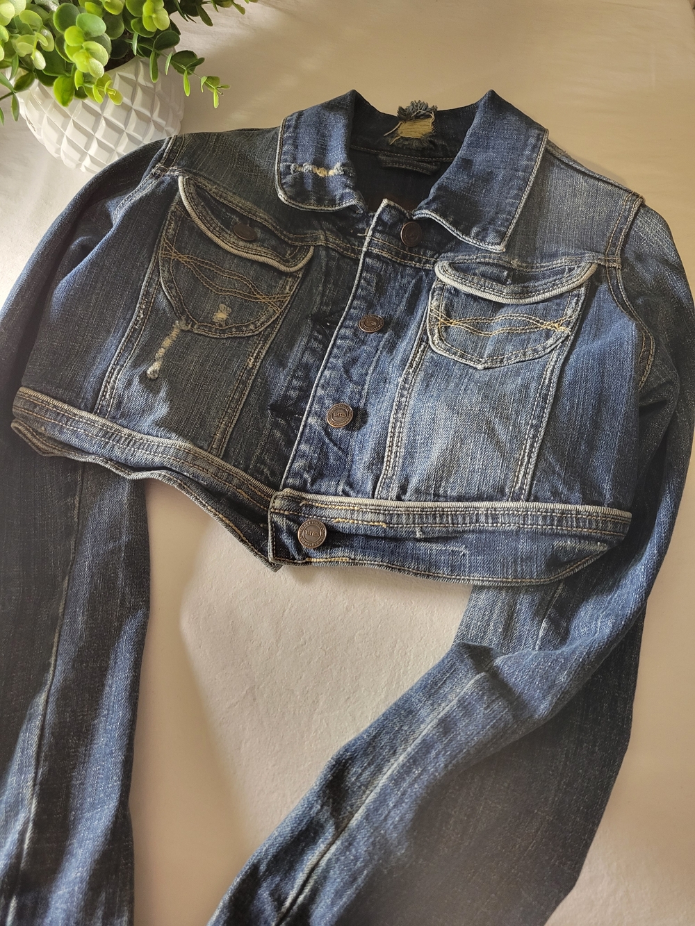 Classic Blue Cropped Denim Jacket - Women's Jean Jacket